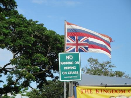 Upside down HI flag at protest